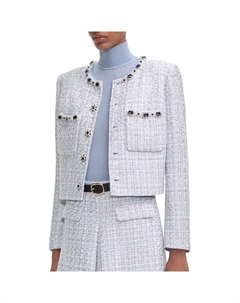 Расшитый стразами твидовый жакет для автопортрета, Blue Mixed Color Self-portrait