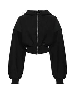 Брендовая застёгивающаяся молнией укороченная худи с выцветшим чёрным цветом, Black Alexander wang