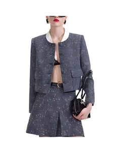 Женская куртка для автопортрета синего смешанного цвета, Blue Mixed Color Self-portrait