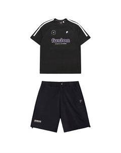 Повседневный спортивный костюм унисекс угольно-черный, комплект одежды (угольно-черная футболка + шорты) Fila fusion