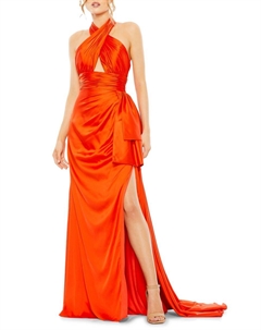 Платье с халтернеем и боковыми разрезами, оранжевый Mac duggal