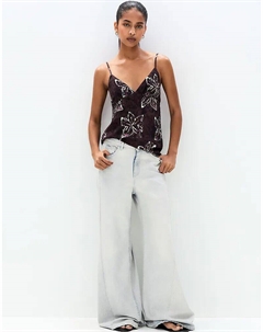 Джинсы с заниженной талией и широкими штанинами синего цвета Pull & bear