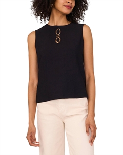 Блуза Sleeveless Crew Neck Blouse with Center Embroidery, цвет Rich Black Vince camuto