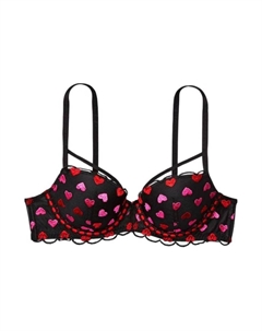 Бюстгальтер черный с вышивкой сердцем, черная подошва с вышивкой сердцем Victoria's secret