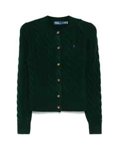 Кардиган с вышивкой пони и косой вязкой, зеленый Polo ralph lauren