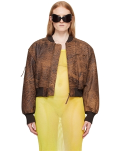Коричневый кожаный укороченный бомбер Acne studios