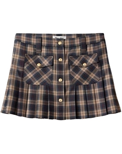 Складчатая тартановая мини-юбка, верблюжий коричневый Miu miu