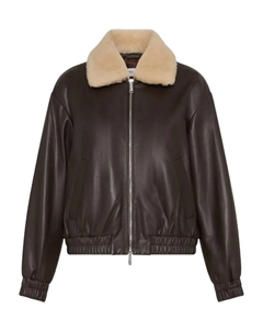 Кожаная куртка-бомбер с воротником из искусственной овчины, коричневый Marella