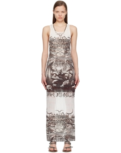 Бело-черное платье макси с вырезом лодочкой Jean paul gaultier