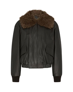 Кожаный блузон с воротником из овчины, Black Lemaire