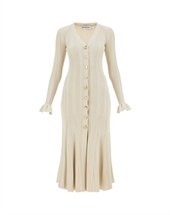 Металлизированное ребристое платье миди с расклешённым подолом, кремовое Self-portrait