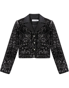 Блестящий укороченный пиджак с пайетками, Классический черный Self-portrait