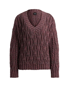 V-образный вырез свитер с косой, фиолетовый Hugo boss