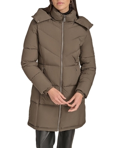 Женская куртка-пуховик удлиненная с капюшоном на молнии, коричневый Calvin klein