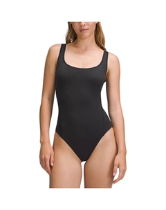 Футболка с квадратным вырезом без рукавов цельная купальник женский, черный Lululemon