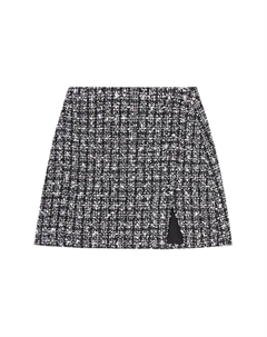 Мини-юбка из букле-твида, черная клетка Self-portrait