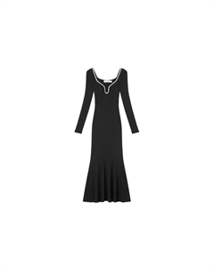 Self Portrait Длинное Платье с Длинными Рукавами Женское Классическое Черное Self-portrait