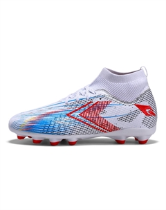 Футбольные бутсы унисекс высокие верх фиолетовый красный черный белый синий длинные шипы, цвет White Blue Long Studs Double dice