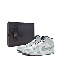 Эйр 1 Пустые горные туманы, темно-голубые устойчивые к истиранию мид-топ винтажные баскетбольные кроссовки унисекс голубой - голубой, цвет Cyan Jordan