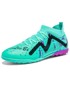 Унисекс футбольные бутсы мидтоп белые сине-зелено-розово-черные с зеленым, цвет Green Tonybear