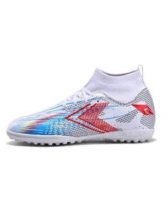 Унисекс футбольные бутсы высокие верх фиолетовый красный черный белый синий искусственное покрытие, цвет White Blue Turf Double dice