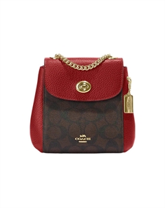 Конвертируемый рюкзак малого размера из покрытого холста с текстурой кожи для женщин, коричневый и красный Coach