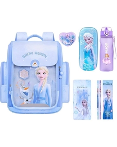 Полиэстеровый вместительный рюкзак для школьников с молнией, Blue+Stationery+Summer Cup Disney