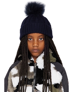 Детская темно-синяя шапка с помпоном Melton blue Kids Woolrich
