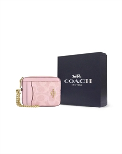 Мини картхолдер из текстиля с покрытием женский розовый Coach