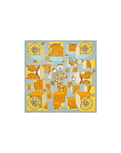 HERMES Шёлковый платок, Gray/Orange/Bright Yellow Hermès