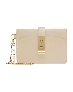 Женский картхолдер из зерненой телячьей кожи светло-бежевый Bally