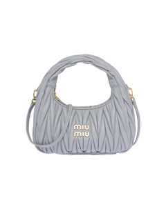 Матовый кожаный рюкзак хобо через плечо универсальный женский васильковый Miu miu