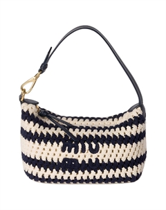 Тканевая женская сумка через плечо бежево-синяя Miu miu