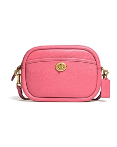 Кожаная сумка для фотоаппарата через плечо женская конфетно-розовая Coach
