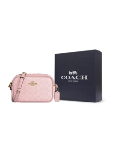 Кожаная фотосумка через плечо мини женская розовая Coach