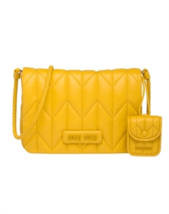 Кожаная женская сумка через плечо солнечно-желтого цвета Miu miu