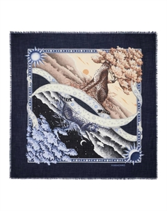 Кашемировый вязаный шаль синий, Blue Ferragamo