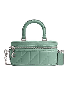 Миниатюрная женская сумка-кроссбод из овчины с кожаными плечевыми ремнями аквамаринового оттенка с каменным эффектом Coach