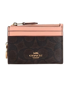 Кожаный картхолдер мини женский темно-коричневый и розовый ракушка Coach