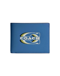 Трёхсекционный кожаный картхолдер для мужчин синий Coach