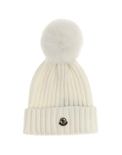 Вязаная шапка с помпоном, White Moncler