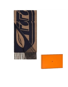 HERMES Кашемировый шарф мужской морской синий и светло-коричневый, Marine Blue/Light Umber Hermès