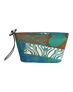 HERMES Косметичка из телячьей кожи Эпсом в мозаичных оттенках синего, изумрудного и тёмно-синего Hermès