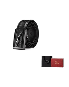 Кожаный ремень из крокодиловой кожи мужской черный шириной 3.7 см, Black Jaguar