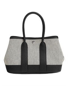 HERMES Сумка садовая холщовая с кожаной отделкой мини кроссбоди женская черно-белая Hermès