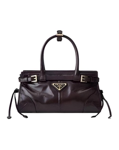 Миниатюрная женская сумка из овчины тёмно-коричневого цвета Prada