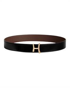 HERMES Кожаный ремень из телячьей кожи, Black/Chocolate Hermès