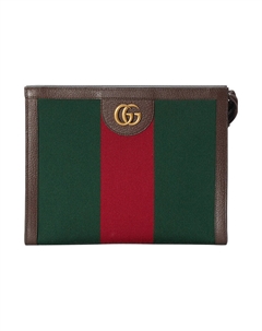 Косметичка холщовая мужская зеленая/красная/коричневая Gucci