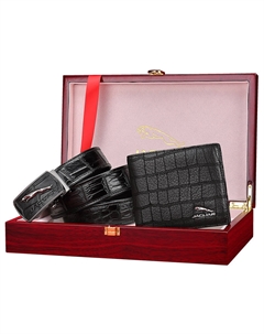 Кожаный мужской ремень черный с кошельком в подарочной упаковке, Black-Belt+Wallet, Gift Box Set Jaguar