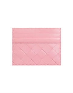 Плетёный картхолдер из овечьей кожи с аппликацией из коровьей кожи для женщин с розовой лентой Bottega veneta